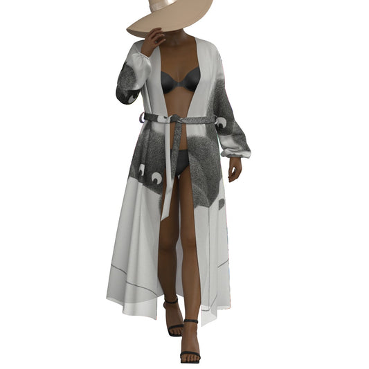 All-Over Print Women's Lace-up Chiffon Robe