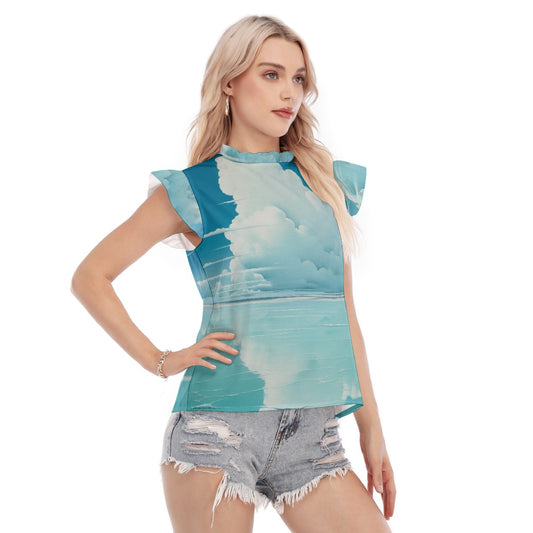 All-Over Print Women's Blouse With Ruffle Collar And Sleeve