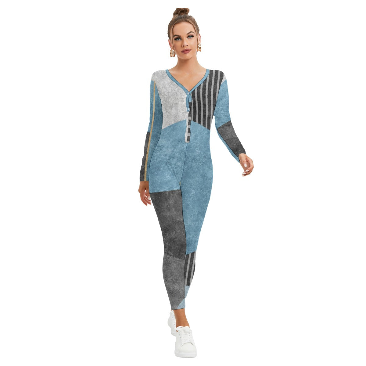 All-Over Print Women's Plunging Neck Jumpsuit