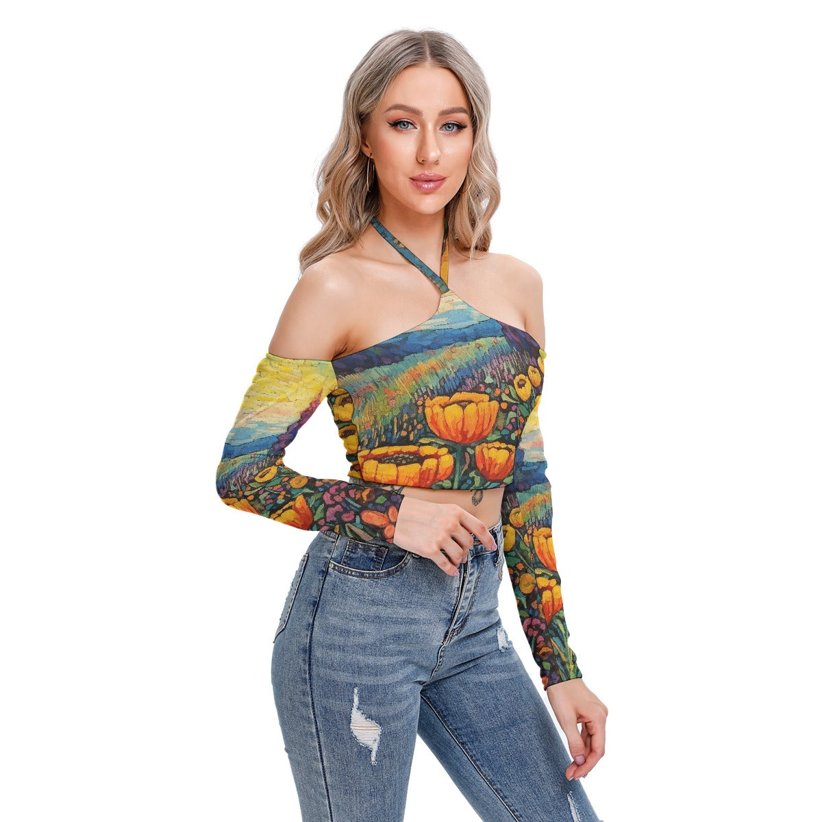 All-Over Print Women's Halter Lace-up Top