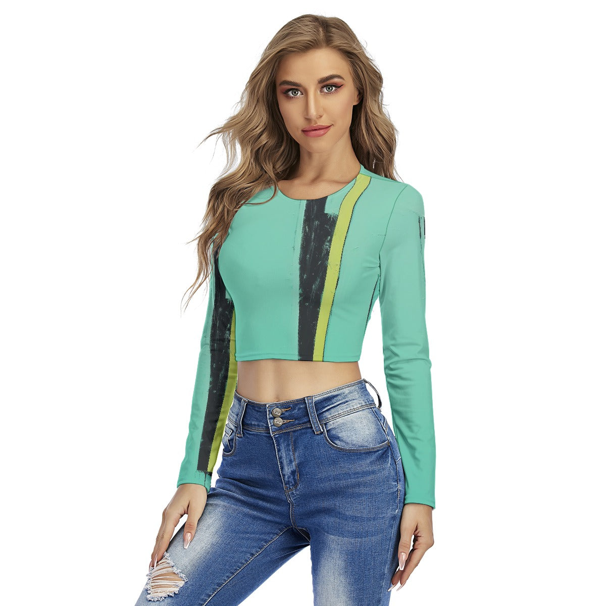 All-Over Print Women's Round Neck Crop Top T-Shirt