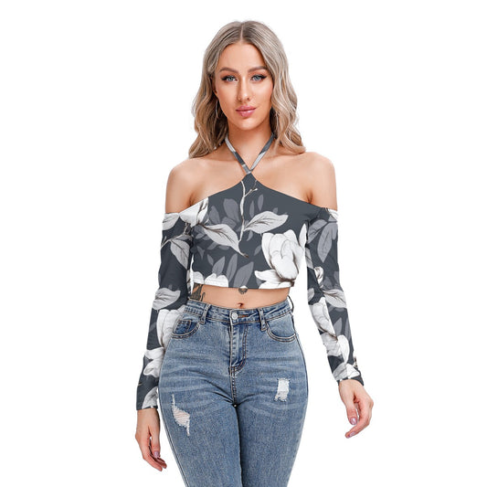 All-Over Print Women's Halter Lace-up Top