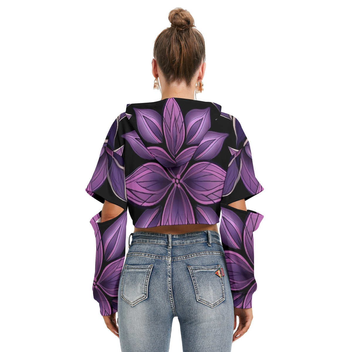 All-Over Print Women's Heavy Fleece Hoodie With Hollow Out Sleeve