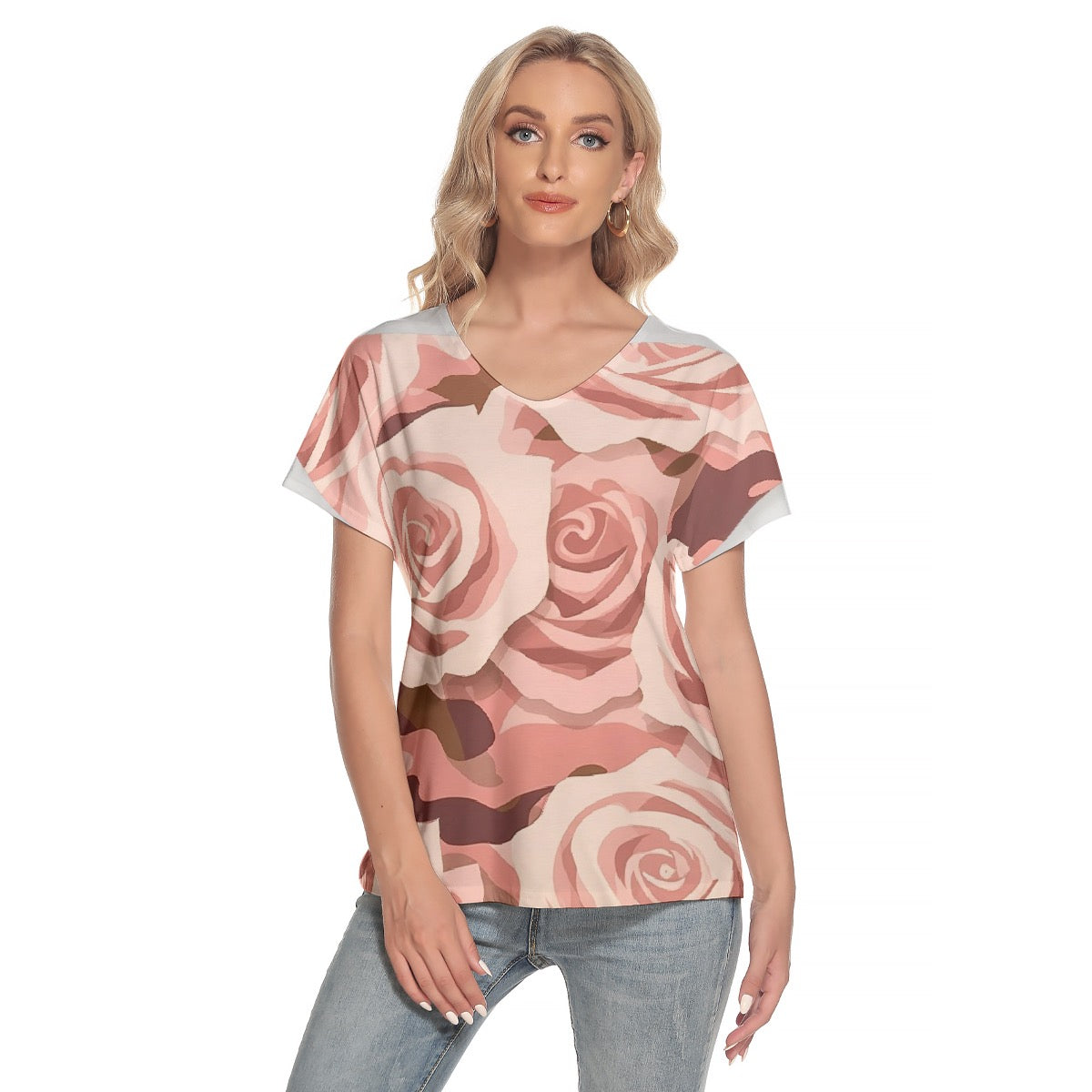 All-Over Print Women's Loose V-neck Short Sleeve T-shirt