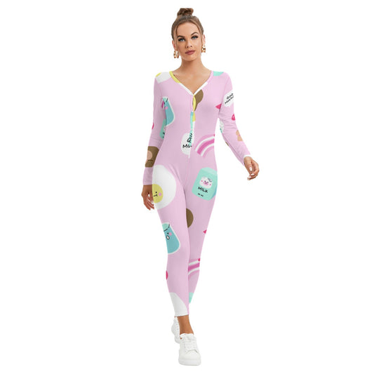 All-Over Print Women's Plunging Neck Jumpsuit