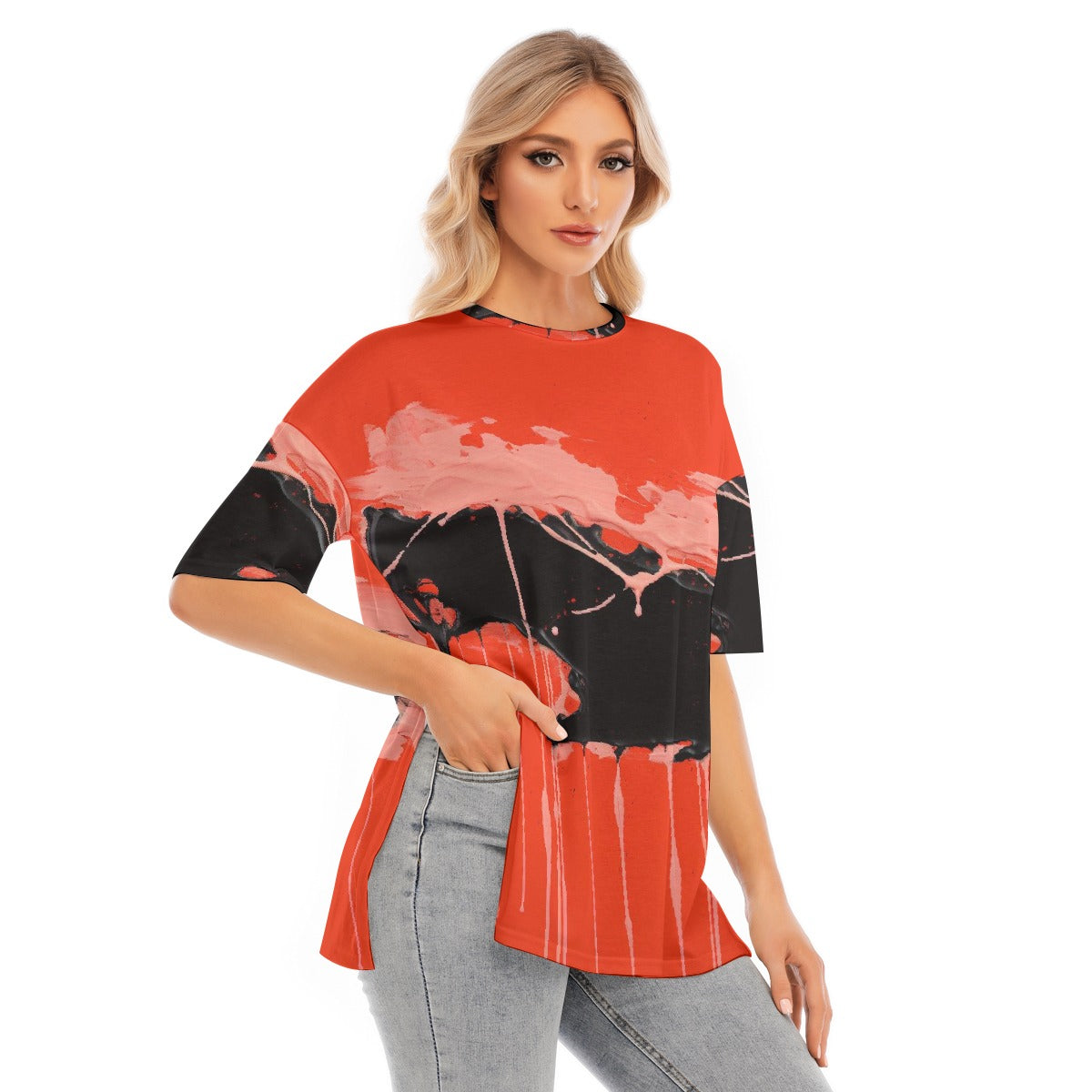 All-Over Print Women's Short Sleeves T-shirt With Hem Split