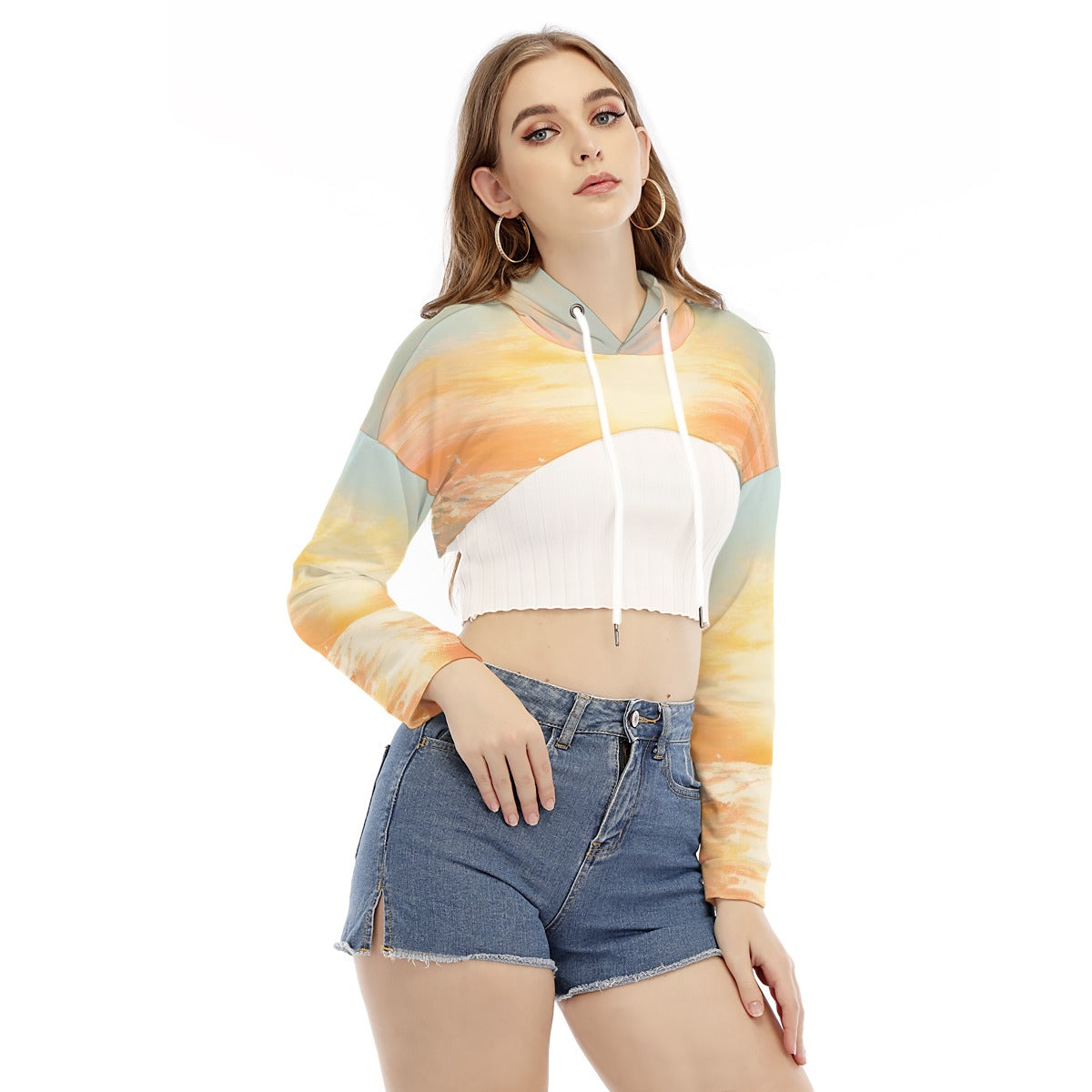 All-Over Print Women's Smock Short Hoodie With Long Sleeve