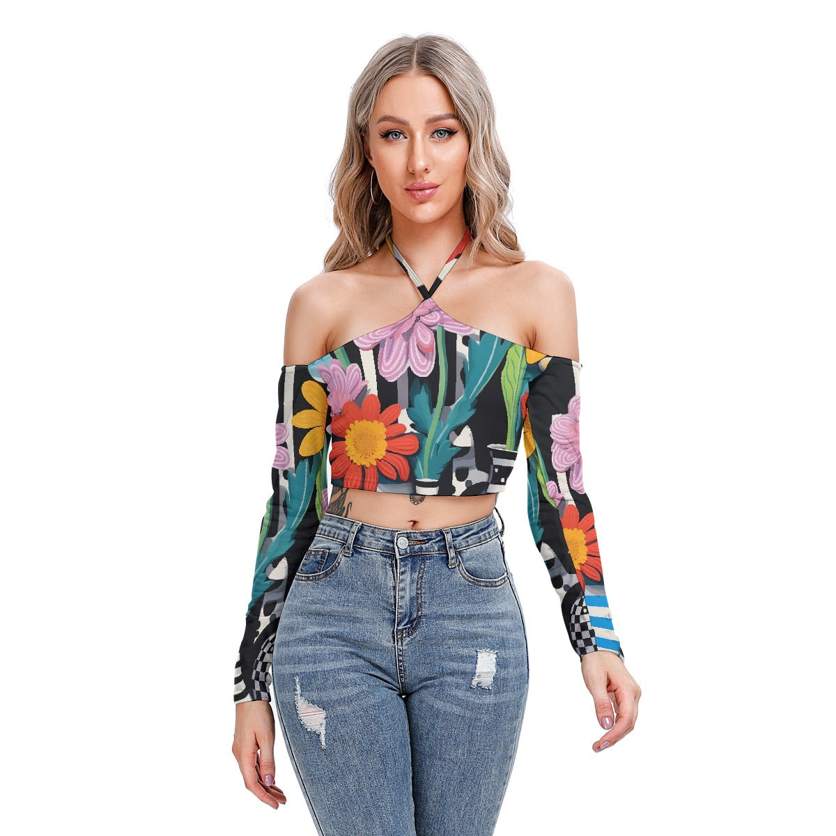 All-Over Print Women's Halter Lace-up Top