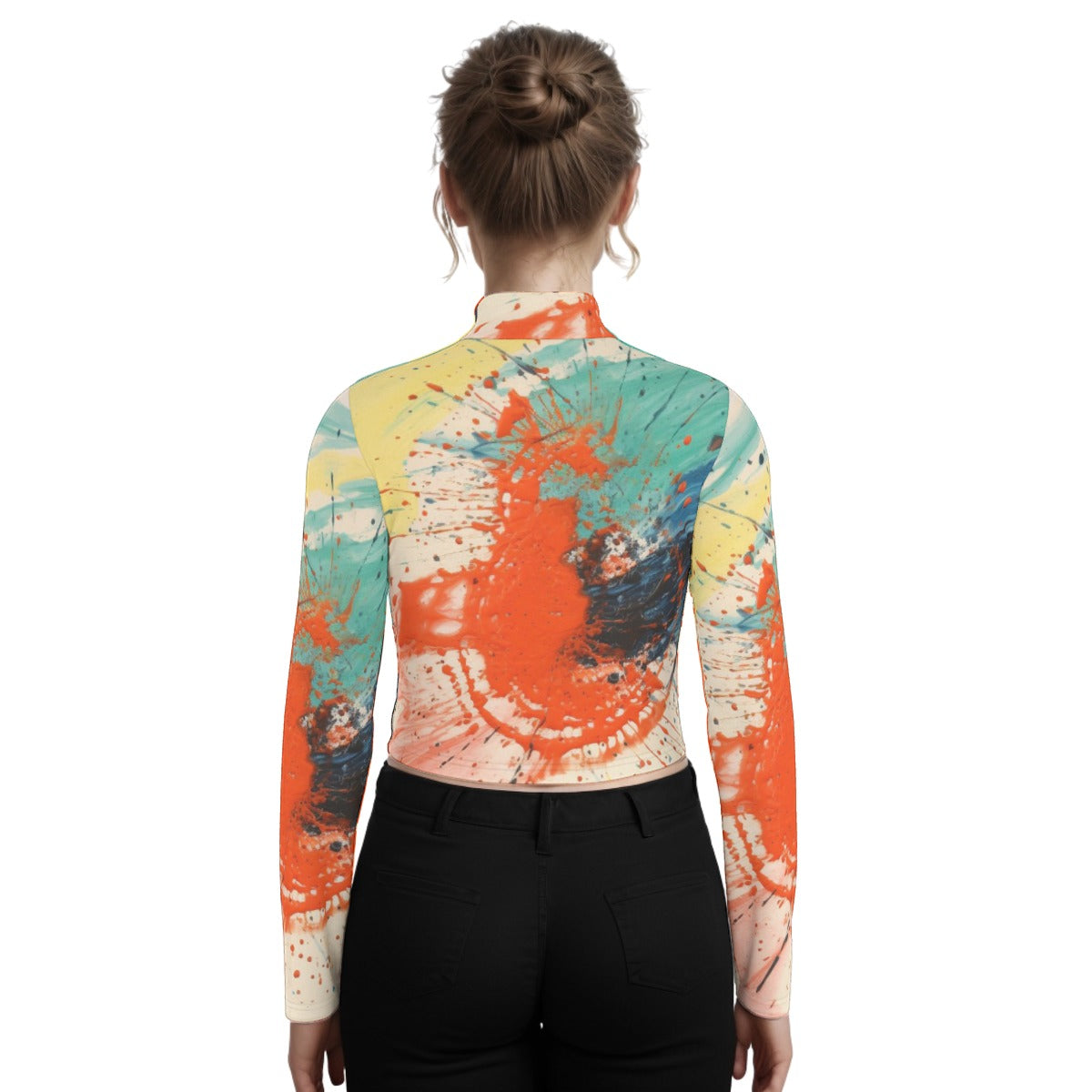 Eco-Friendly All-Over Print Women's Turtleneck T-shirt With Long Sleeve