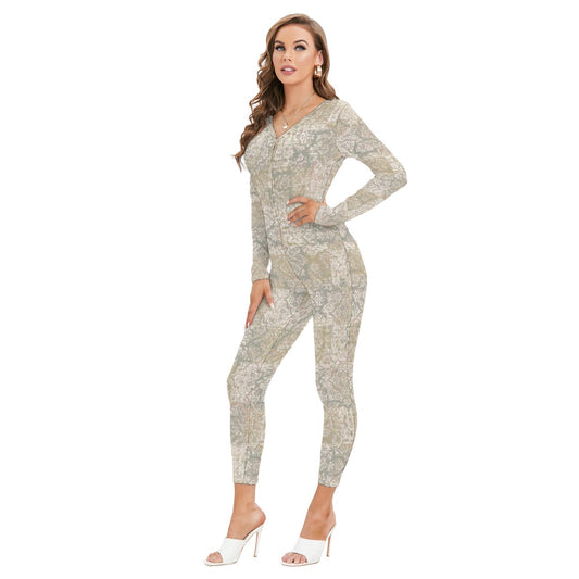All-Over Print Women's Plunging Neck Jumpsuit