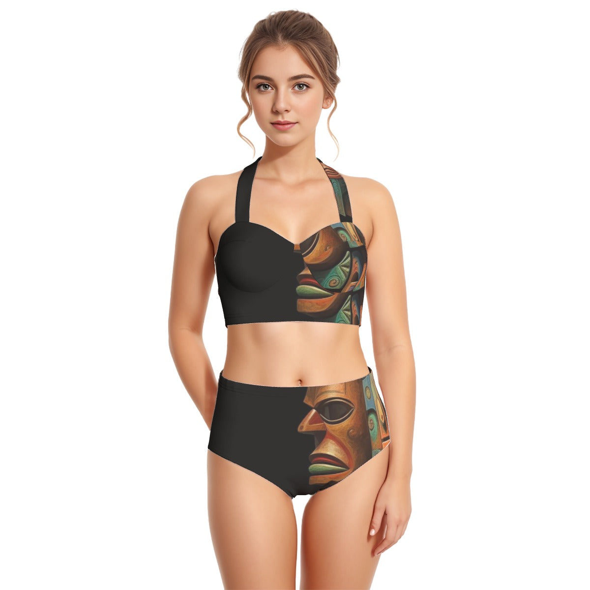 All-Over Print Women's Swimsuit Set With Halter