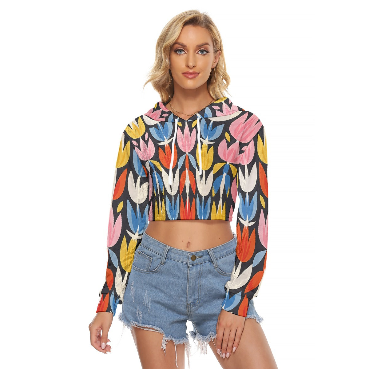All-Over Print Women's Crop Top Hoodie|Velvet