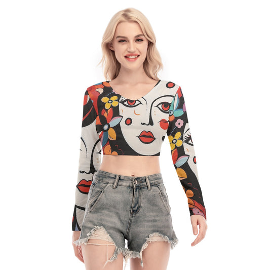 All-Over Print Women's Back Hollow T-shirt With Strap