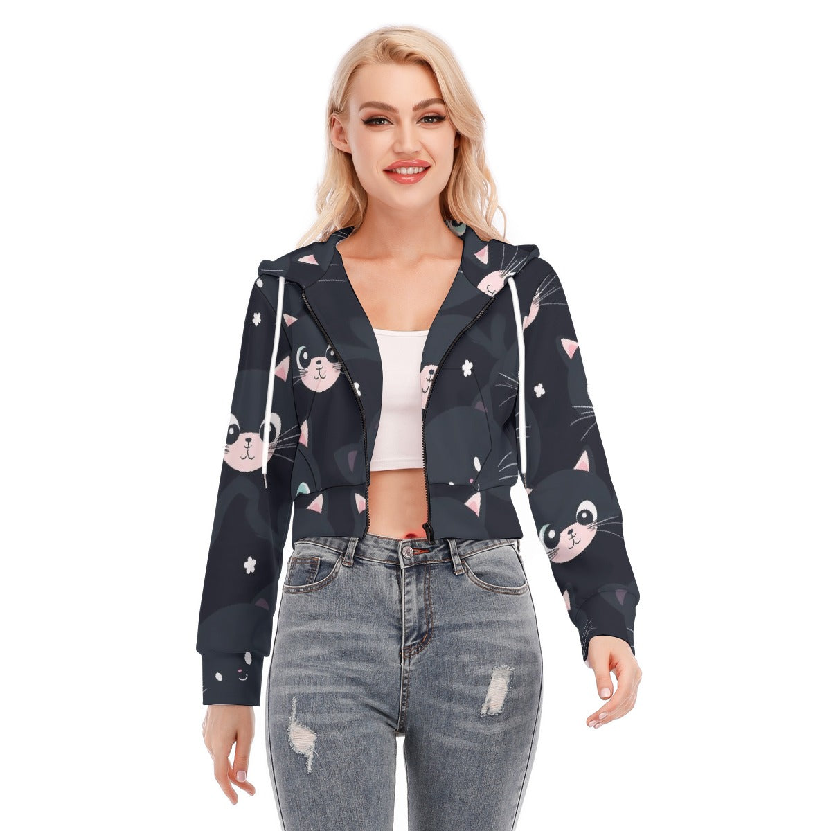 All-Over Print Women's Crop Top Hoodie With Zipper Closure