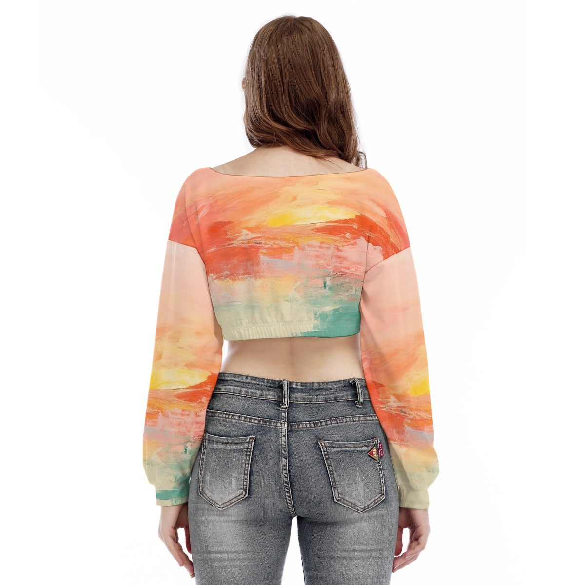 All-Over Print Women's V-neck Long Sleeve Cropped Sweatshirt