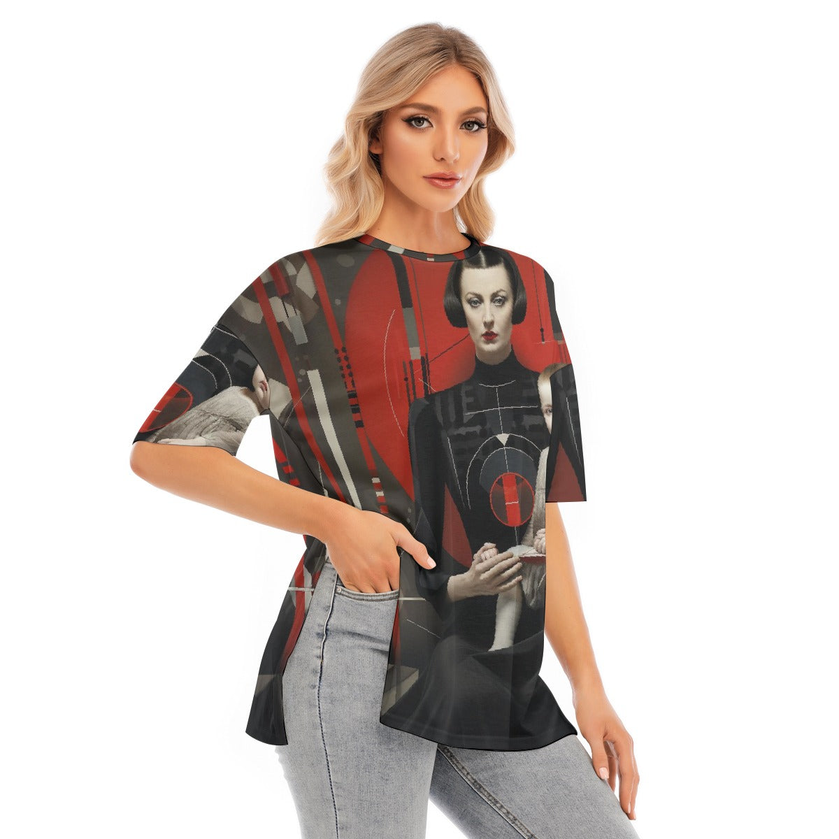 All-Over Print Women's Short Sleeves T-shirt With Hem Split