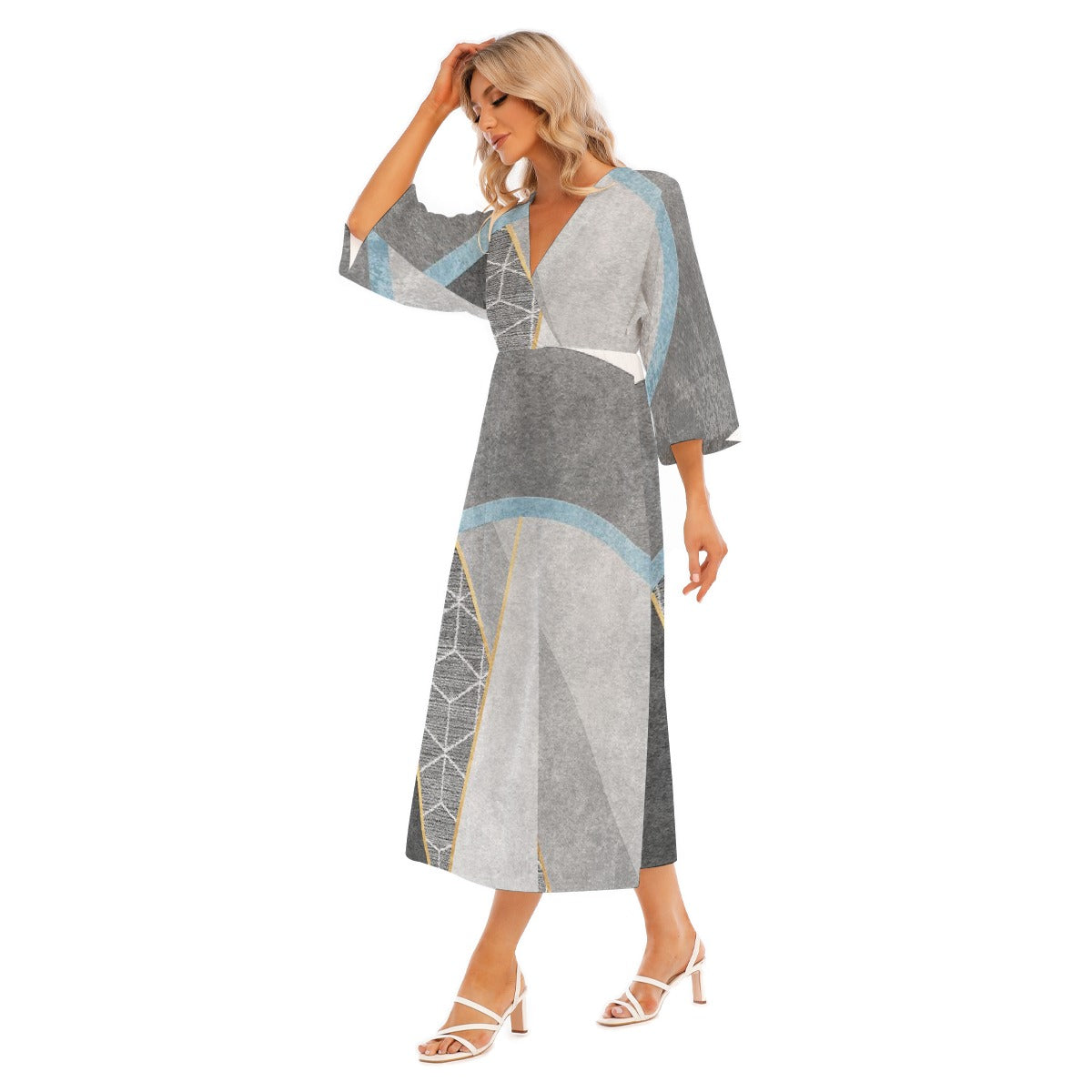All-Over Print Women's Mid-Sleeve Long Dress