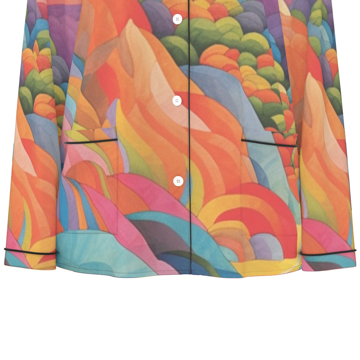 All-Over Print Women's Long Sleeve Pajama Set With Black Contrast Piping