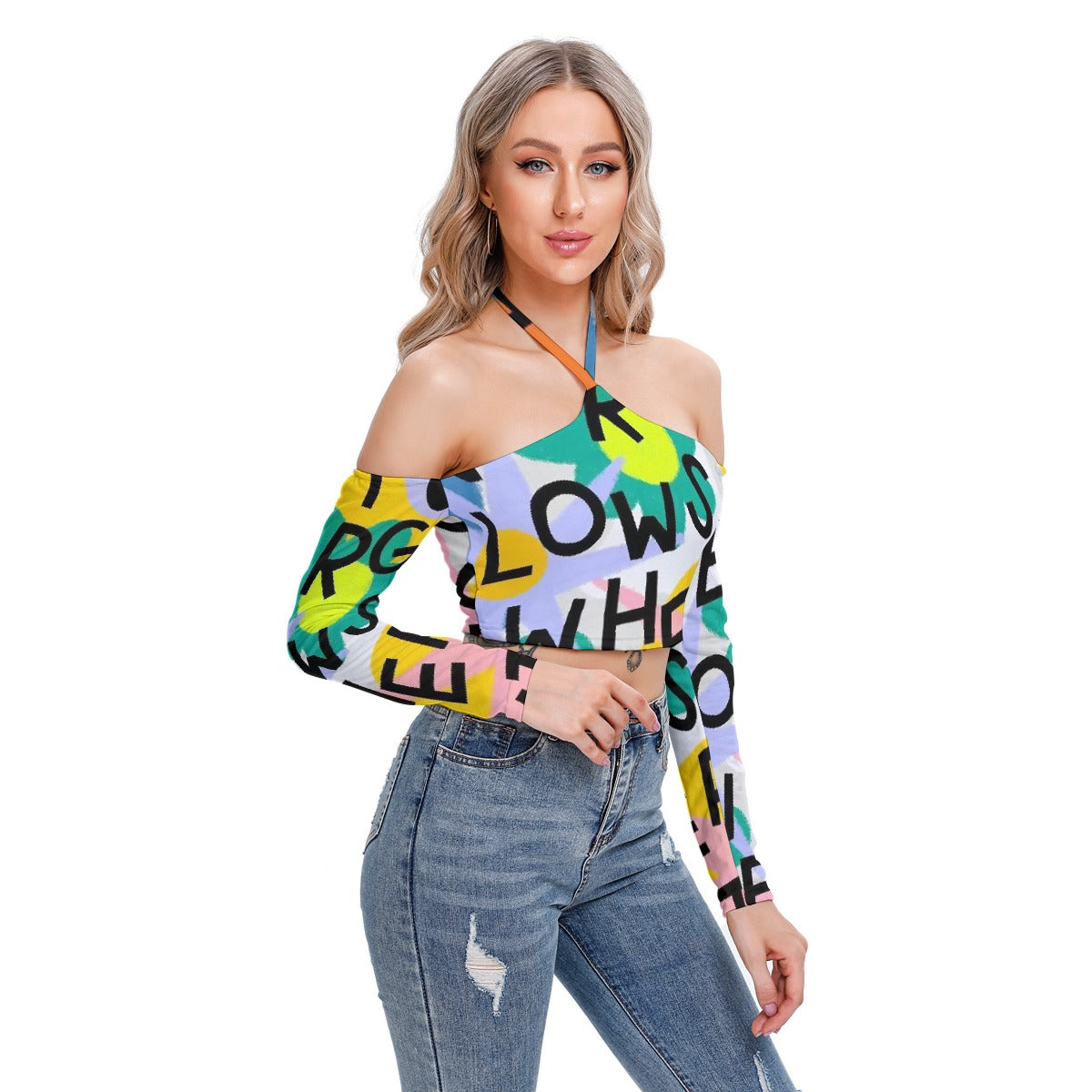 All-Over Print Women's Halter Lace-up Top