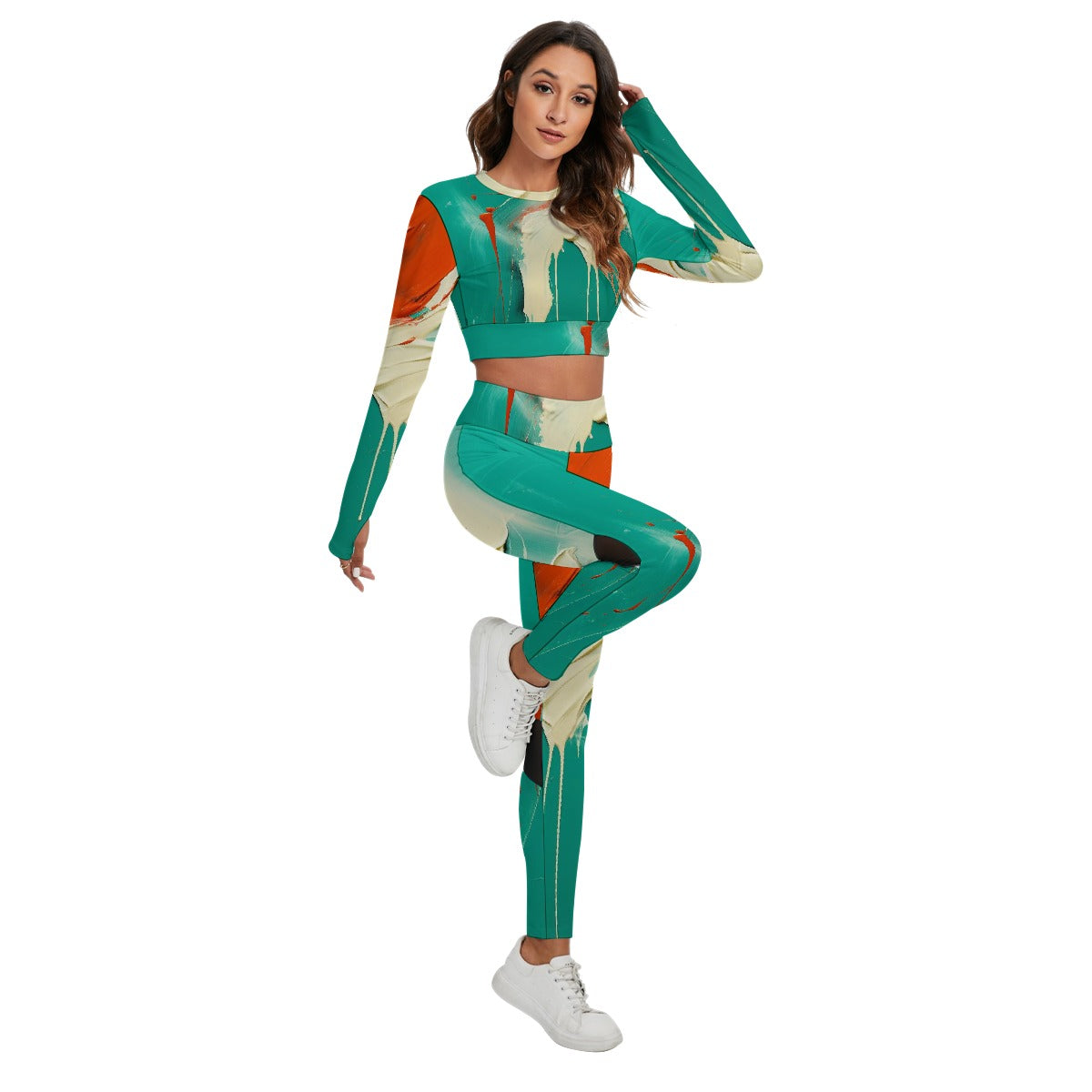 All-Over Print Women's Sport Set With Backless Top And Leggings