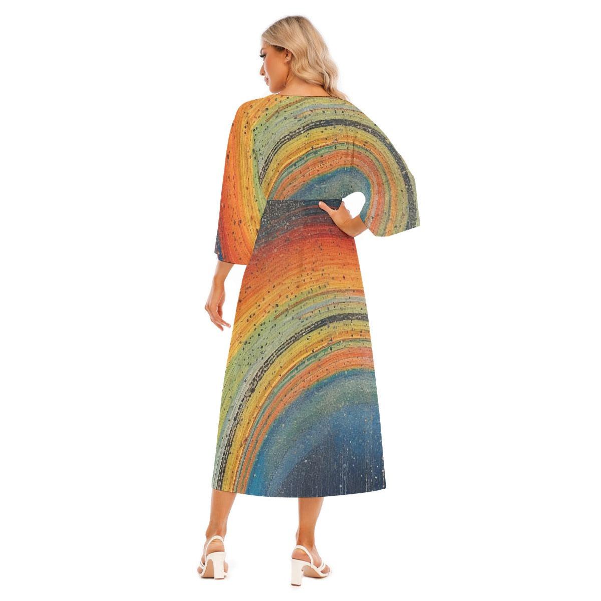 All-Over Print Women's Mid-Sleeve Long Dress