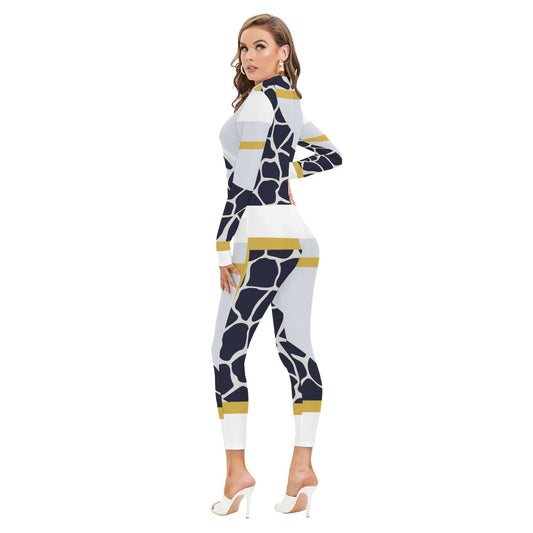 All-Over Print Women's Long-sleeved High-neck Jumpsuit With Zipper