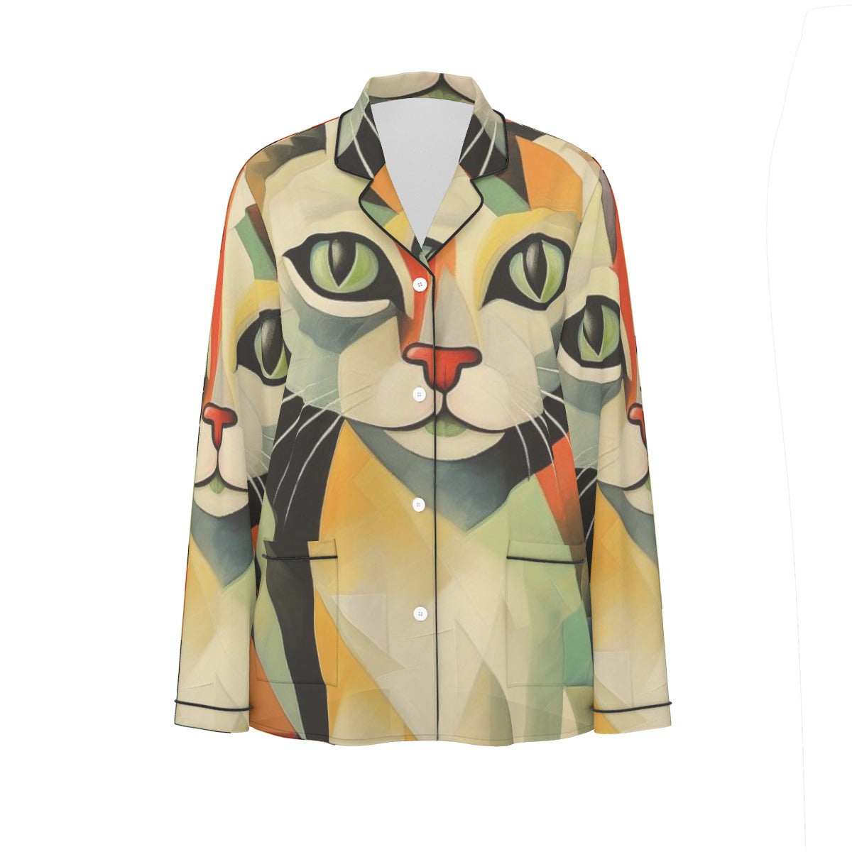 All-Over Print Women's Long Sleeve Pajama Set With Black Contrast Piping