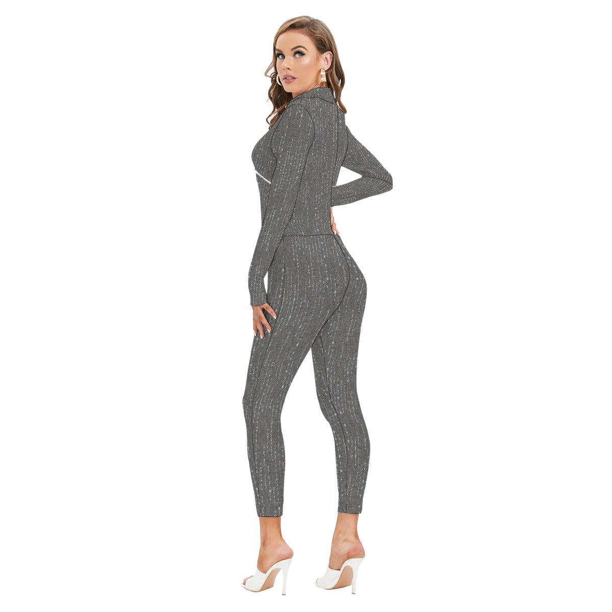 All-Over Print Women's Long-sleeved High-neck Jumpsuit With Zipper