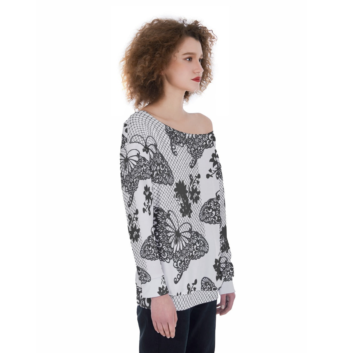 All-Over Print Oversized Women's Off-Shoulder Sweatshirt
