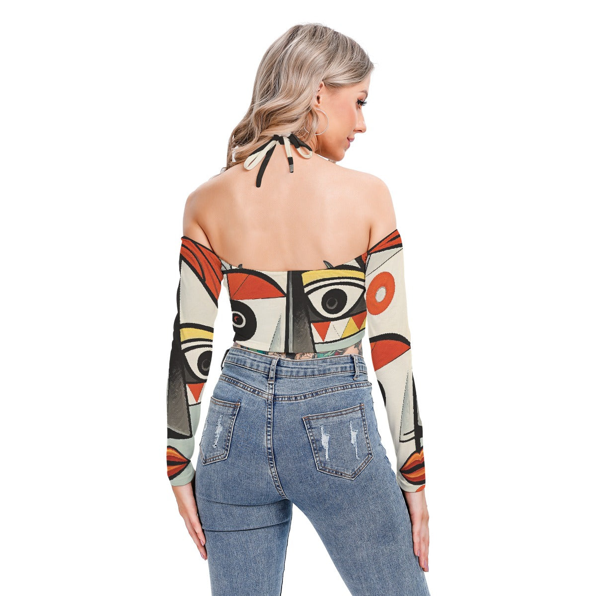 All-Over Print Women's Halter Lace-up Top