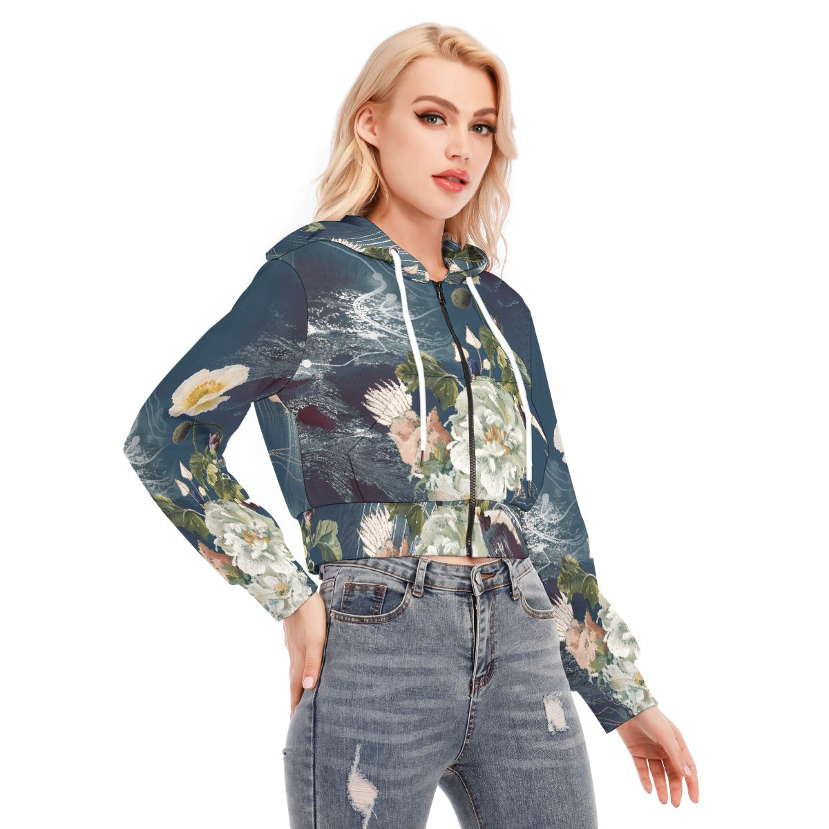 All-Over Print Women's Crop Top Hoodie With Zipper Closure