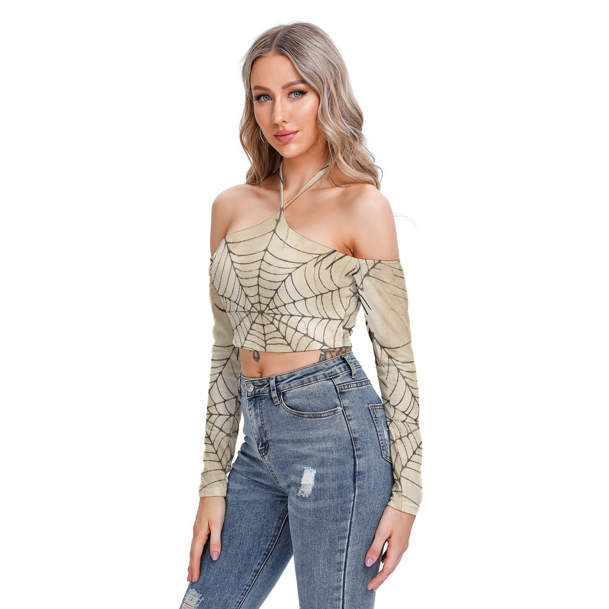 All-Over Print Women's Halter Lace-up Top