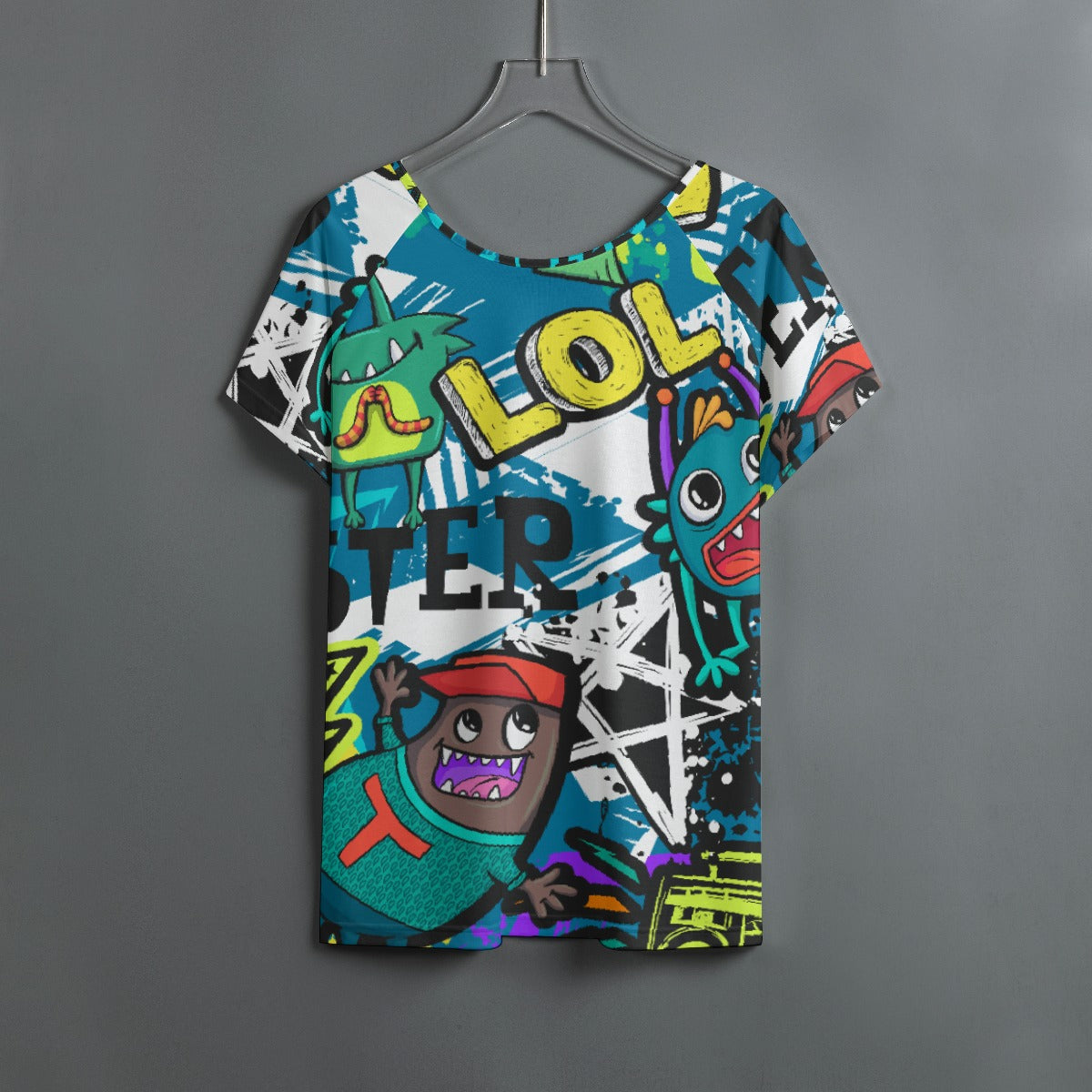 All-Over Print Women's Round Neck T-shirt With Raglan Sleeve