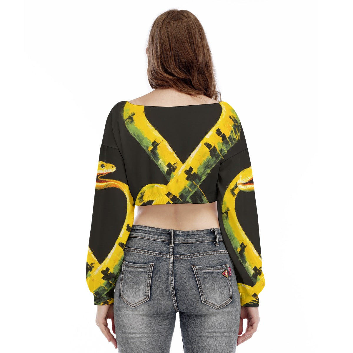 All-Over Print Women's V-neck Long Sleeve Cropped Sweatshirt