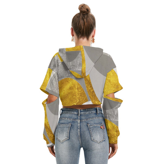 All-Over Print Women's Heavy Fleece Hoodie With Hollow Out Sleeve