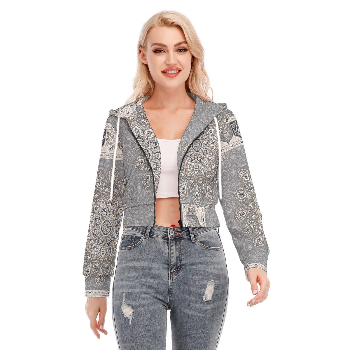All-Over Print Women's Crop Top Hoodie With Zipper Closure