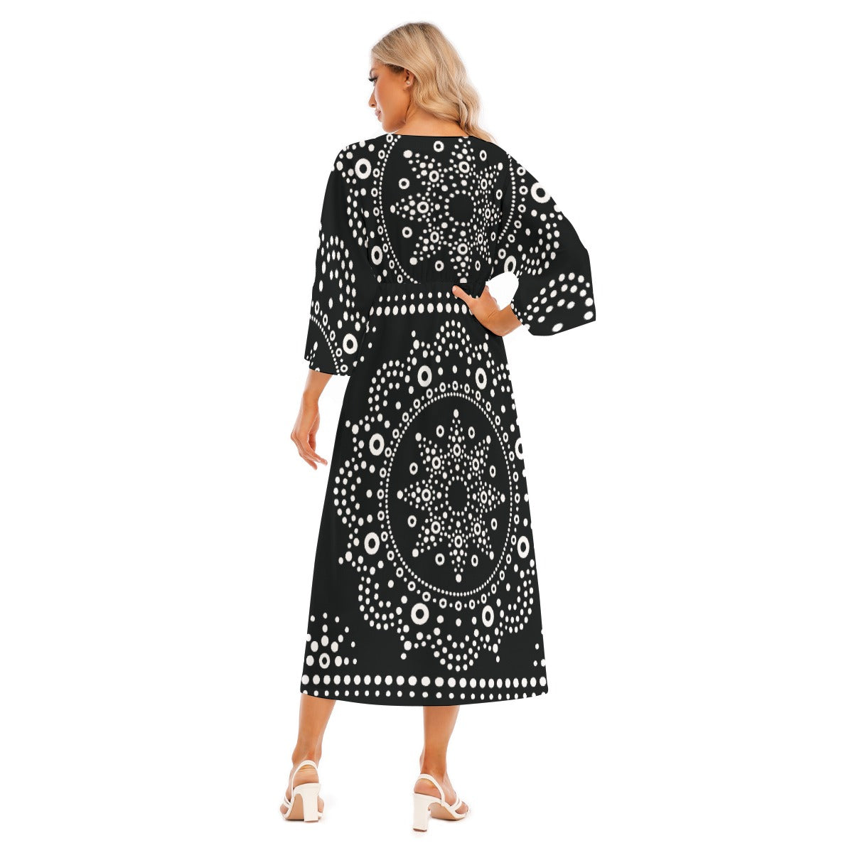 All-Over Print Women's Mid-Sleeve Long Dress
