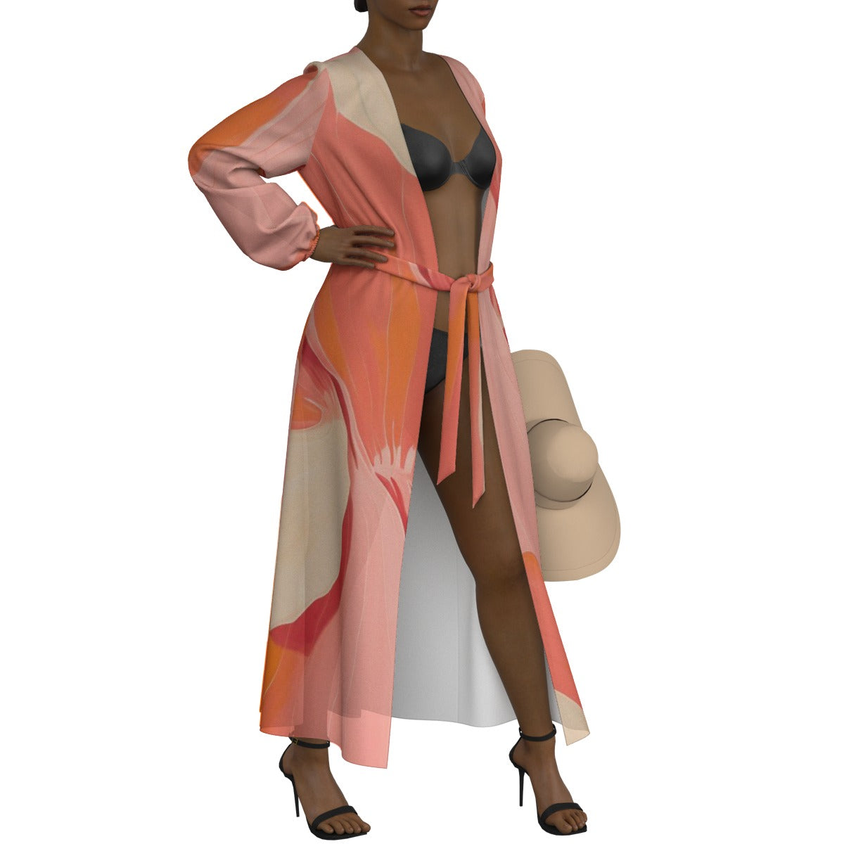 All-Over Print Women's Lace-up Chiffon Robe