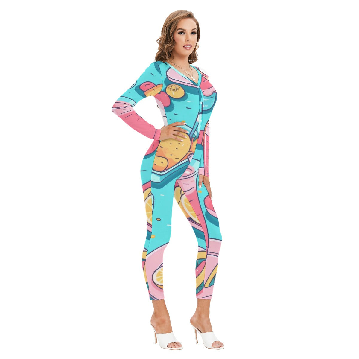 All-Over Print Women's Plunging Neck Jumpsuit