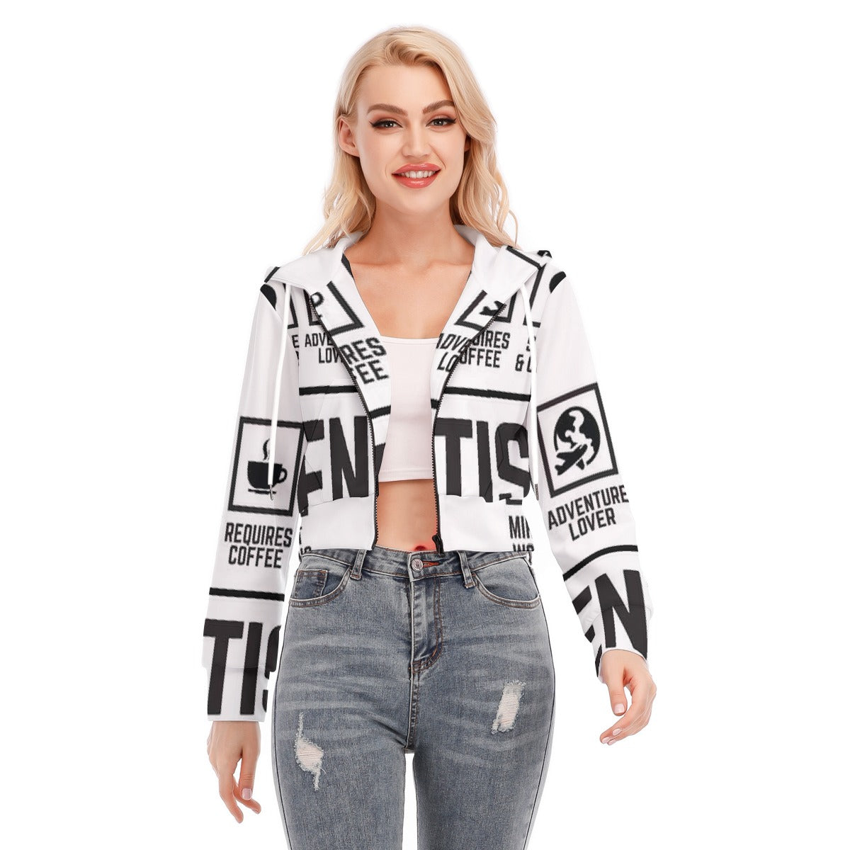 All-Over Print Women's Crop Top Hoodie With Zipper Closure