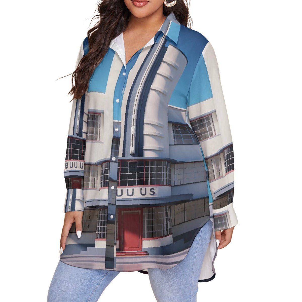 All-Over Print Women's Shirt With Long Sleeve(Plus Size)