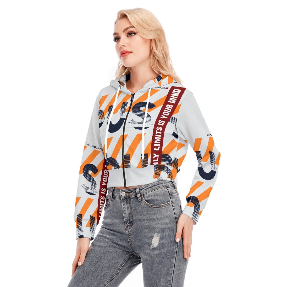 All-Over Print Women's Crop Top Hoodie With Zipper Closure