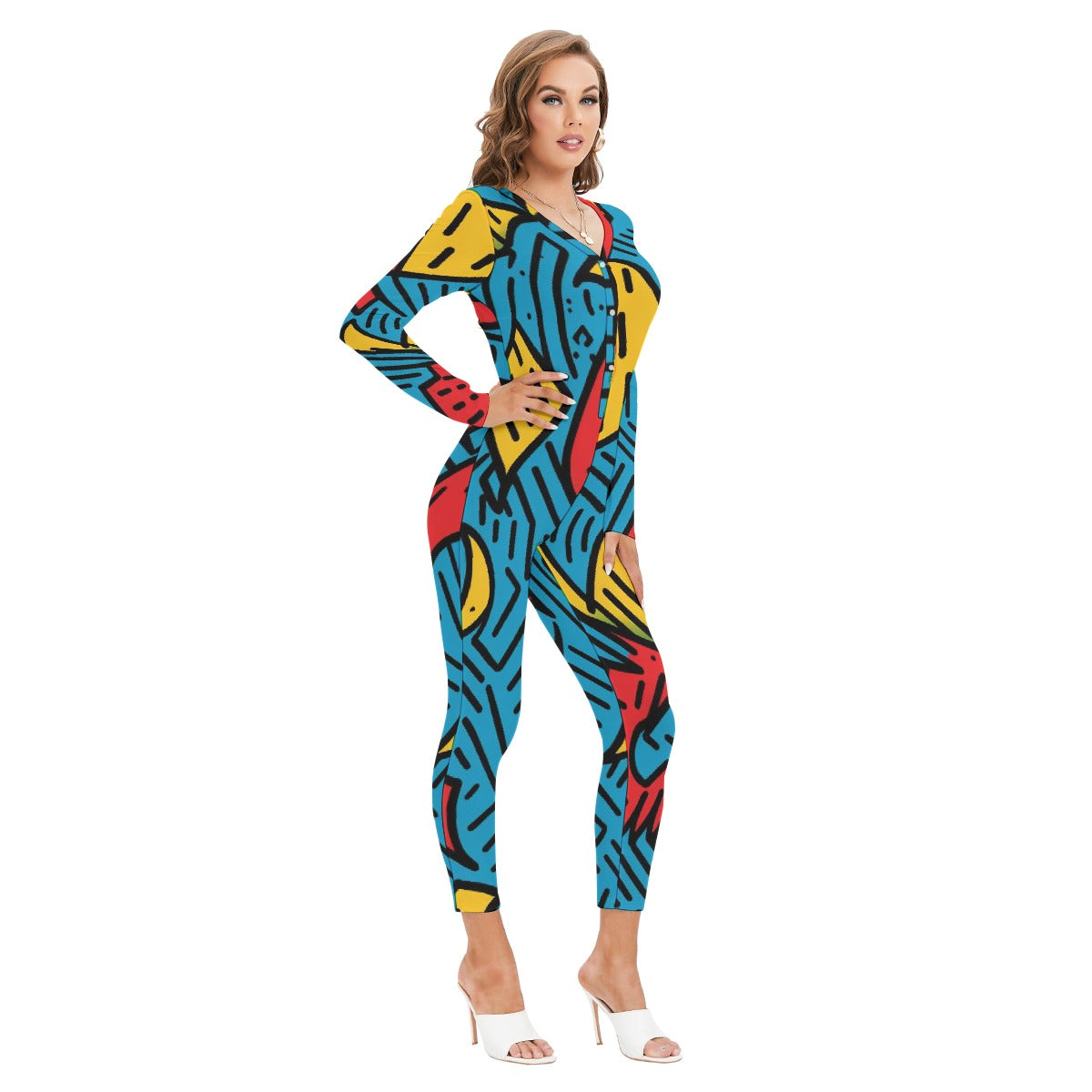 All-Over Print Women's Plunging Neck Jumpsuit