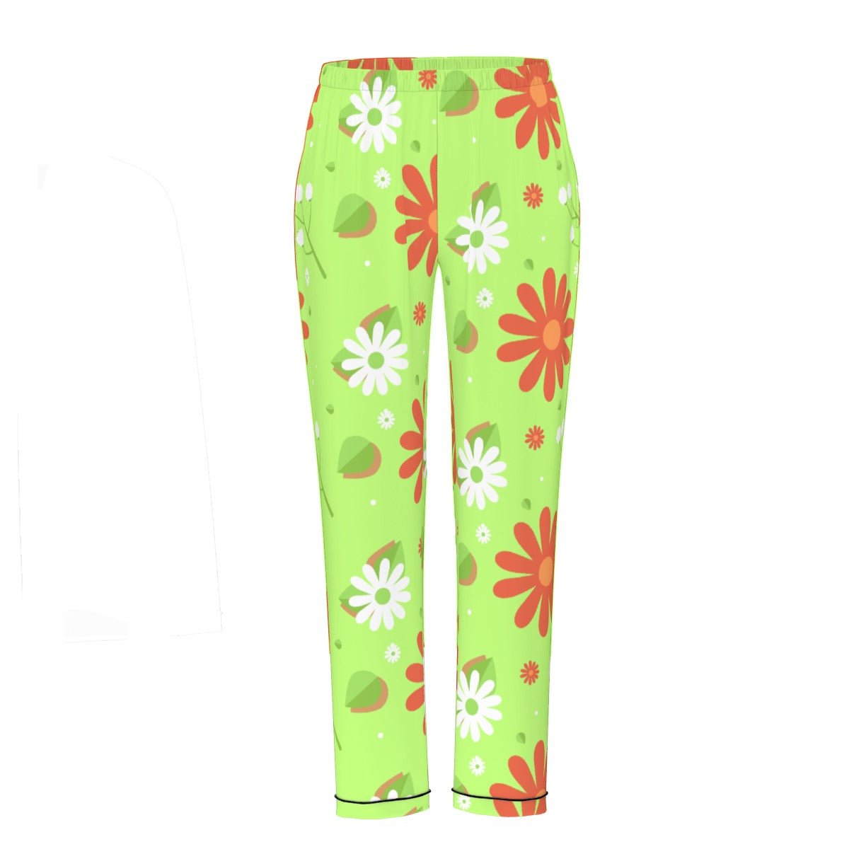 All-Over Print Women's Long Sleeve Pajama Set With Black Contrast Piping