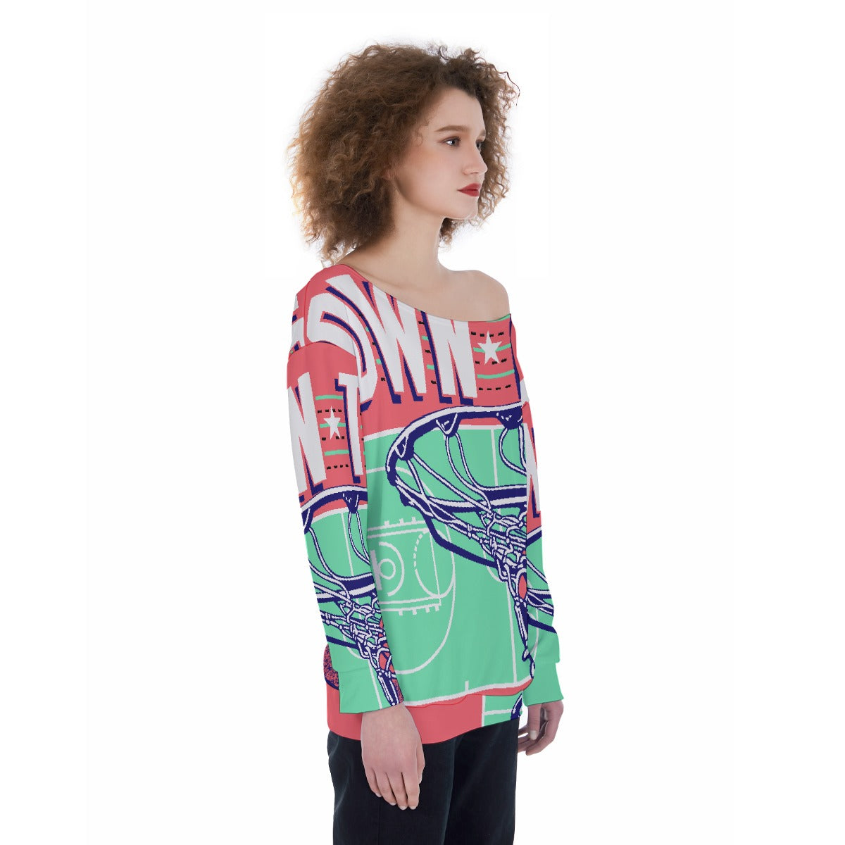 All-Over Print Oversized Women's Off-Shoulder Sweatshirt