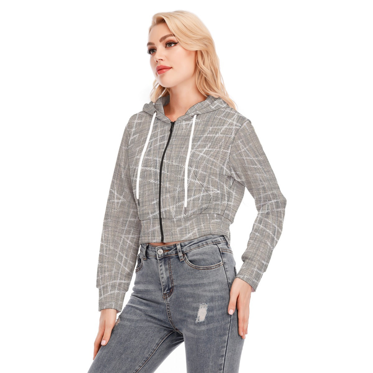 All-Over Print Women's Crop Top Hoodie With Zipper Closure