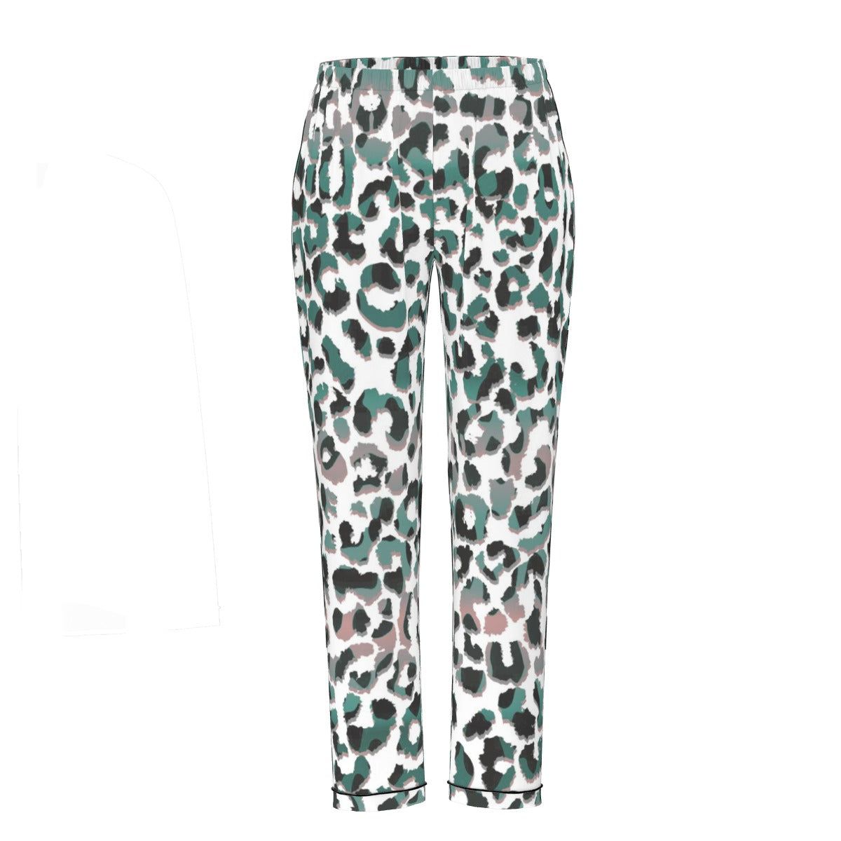 All-Over Print Women's Long Sleeve Pajama Set With Black Contrast Piping