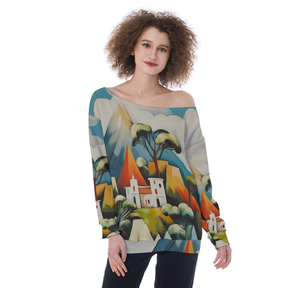 All-Over Print Oversized Women's Off-Shoulder Sweatshirt