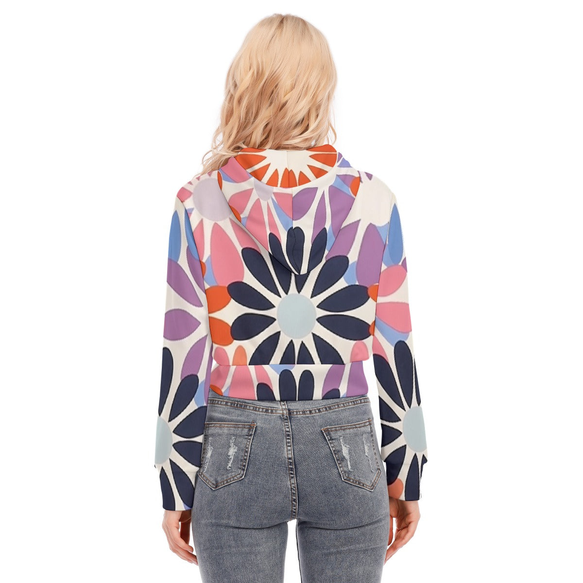 All-Over Print Women's Crop Top Hoodie With Zipper Closure