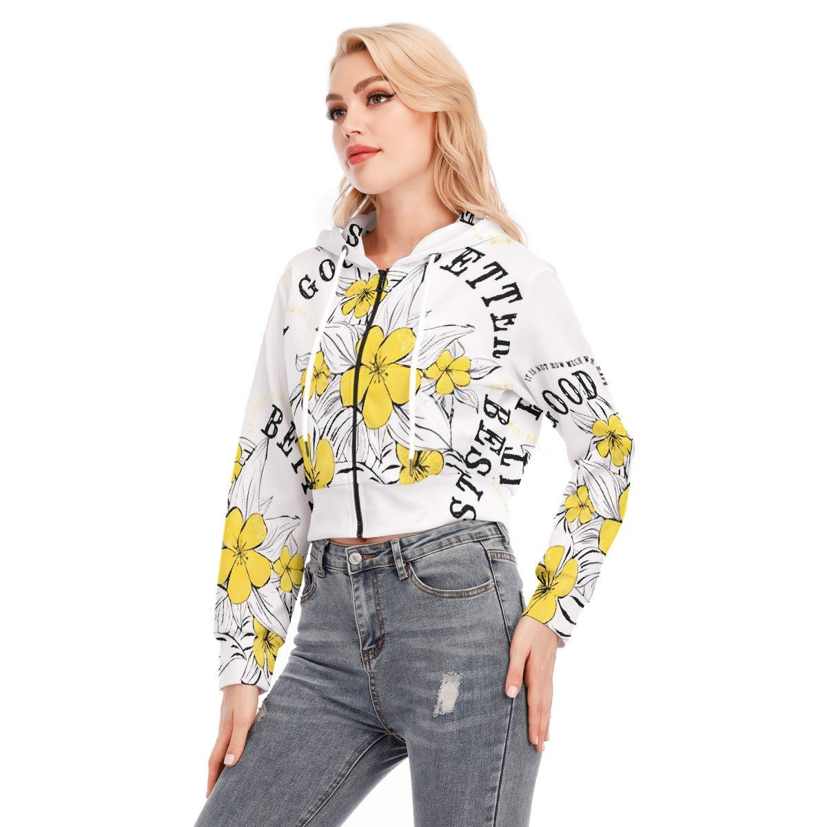 All-Over Print Women's Crop Top Hoodie With Zipper Closure